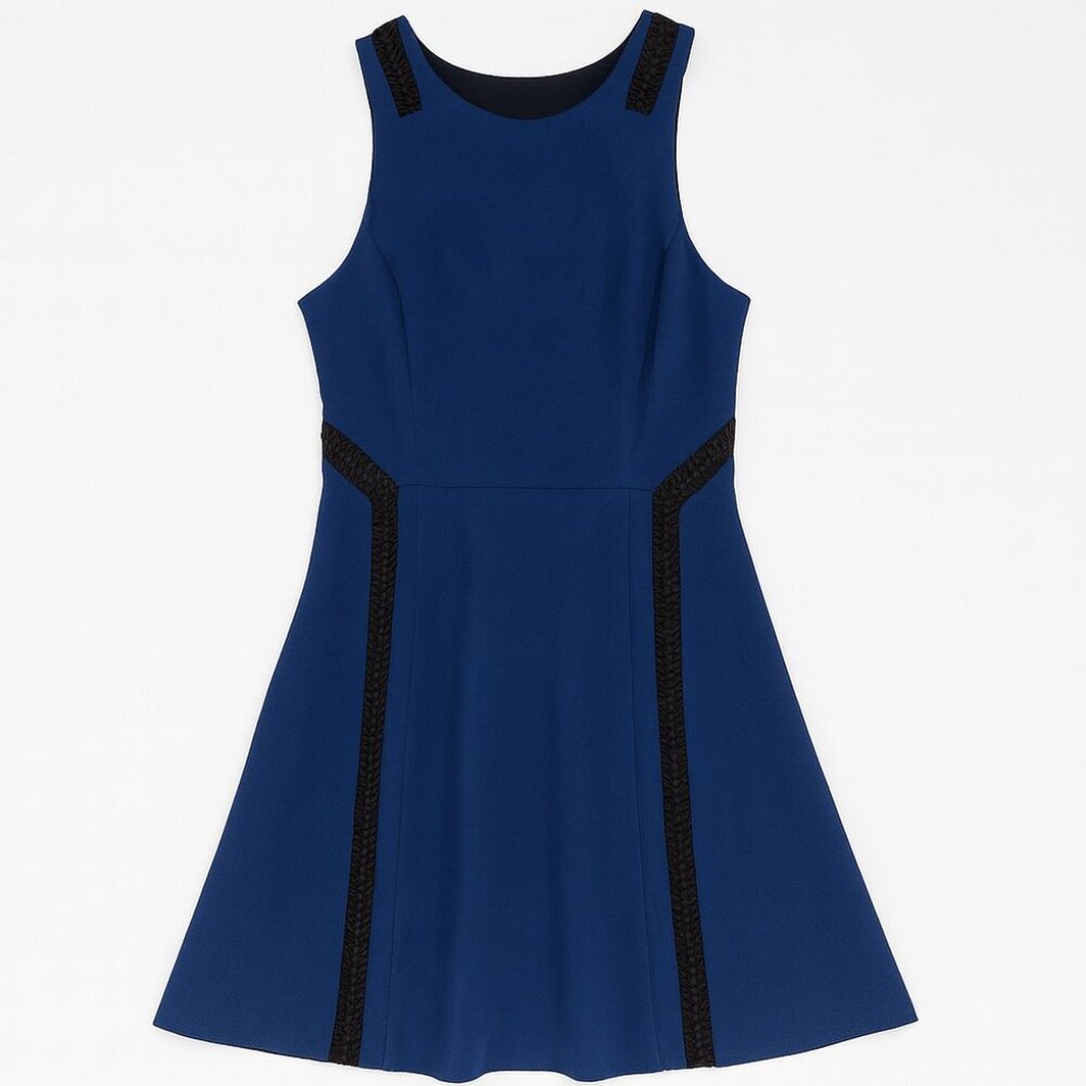 Rag & Bone Navy Blue‎ Sleeveless Mini Dress Black Braided Leather Accents Size 4